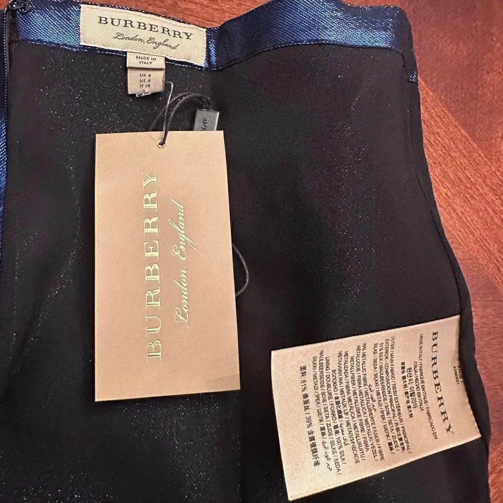 Burberry Women’s midi length silk blend skirt size 6 dark blue NWT - Picture 11 of 16